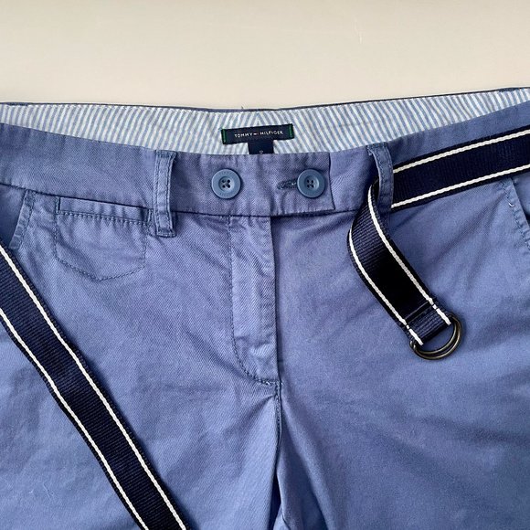 Tommy Hilfiger 2 Lot Ladies 12 Cropped Straight Leg Pant w Belt Blue Tan Bundle - Picture 8 of 16
